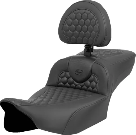 Saddlemen Extended Reach Honeycomb Carbon Fiber Heated Roadsofa Seat With Drivers Backrest For Harley Davidson 2023-2025 Touring FLHX Street Glide & FLTR Road Glide Models (823-07-190C0)