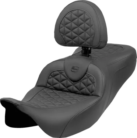 Saddlemen RoadSofa Tri Gripper Seat With Drivers Backrest For Harley Davidson 2008-2024 FLHR, FLHT, FLHX & FLTR Models (808-07B-210B0)