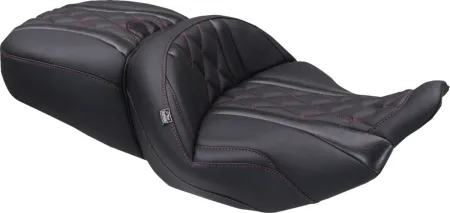 Mustang Deluxe Diamond Super Touring Standard Reach One Piece 2-Up Seat With Dark Cherry Stitching For Harley Davidson 2023-2025 Road Glide & Street Glide Models (89411DC)