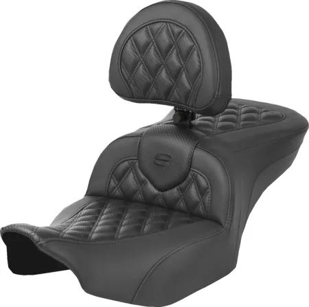 Saddlemen Lattice Stitched Heated Carbon Fiber Roadsofa Seat With Drivers Backrest For Harley Davidson 2023-2025 FLHX Street Glide & FLTR Road Glide Models (823-07-206C0)