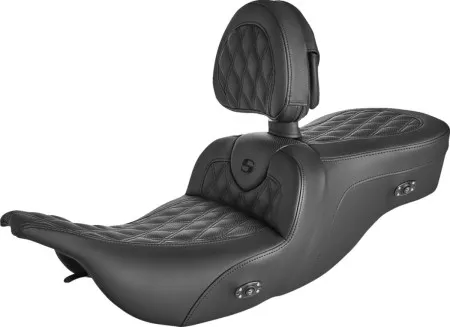 Saddlemen Roadsofa Lattice Stitched Heated Seat With Drivers Backrest For Harley Davidson 1997-2007 FLHT Electra Glide & FLTR Road Glide Touring Models (897-07-182BRHC)