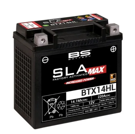 BS Battery BTX14HL Max AGM Battery 220 CCA For 2004-2025 Sportster / RH Nightster, 2021-2023 Pan America & 2015-2020 XG Street Models (300882)