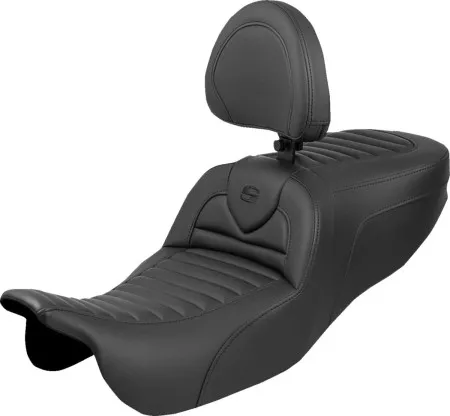 Saddlemen Tuck N Roll Roadsofa Seat With Black Stitching With Drivers Backrest For Harley Davidson 2015-2025 FLTR Freewheeler & FLTRT Road Glide 3 Models (815-07-202B0)