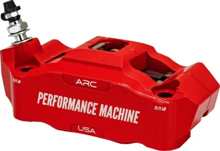 Performance Machine Race Series 4 Piston Radial Mount Front Left Caliper With ARC Technology In Red Finish For Harley Davidson Models (0052-2427-RC)