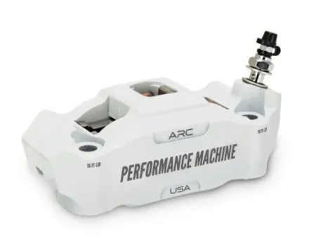 Performance Machine Race Series 4 Piston Radial Mount Front Right Caliper With ARC Technology In White Finish For Harley Davidson Models (0052-2426-WC)