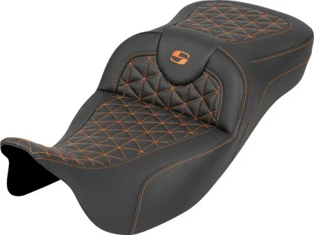Saddlemen Extended Reach Tri Gripper Roadsofa Seat With Orange Stitching Without Drivers Backrest For Harley Davidson 2008-2024 FLHR, FLHT, FLHX & FLTR Touring Models (Does Not Fit 2023-2024 CVO Models) (808-07B-21103)