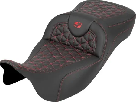 Saddlemen Extended Reach Tri Gripper Roadsofa Seat With Red Stitching Without Drivers Backrest For Harley Davidson 2008-2024 FLHR, FLHT, FLHX & FLTR Touring Models (Does Not Fit 2023-2024 CVO Models) (808-07B-21104)