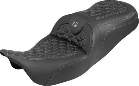 Saddlemen Standard Reach Tri Gripper Roadsofa Seat With Grey Stitching Without Drivers Backrest For Harley Davidson 2008-2024 FLHR, FLHT, FLHX & FLTR Touring Models (Does Not Fit 2023-2024 CVO Models) (808-07B-21002)