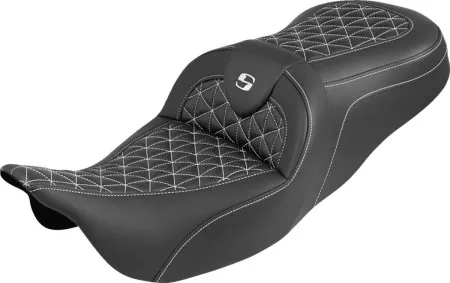 Saddlemen Standard Reach Tri Gripper Roadsofa Seat With White Stitching Without Drivers Backrest For Harley Davidson 2008-2024 FLHR, FLHT, FLHX & FLTR Touring Models (Does Not Fit 2023-2024 CVO Models) (808-07B-21006)