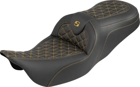 Saddlemen Standard Reach Tri Gripper Roadsofa Seat With Gold Stitching Without Drivers Backrest For Harley Davidson 2008-2024 FLHR, FLHT, FLHX & FLTR Touring Models (Does Not Fit 2023-2024 CVO Models) (808-07B-21007)