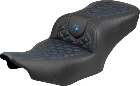 Saddlemen Standard Reach Tri-Gripper RoadSofa Seat With Blue Stitching Without Drivers Backrest For Harley Davidson 2024-2026 Road Glide/Street Glide & 2023-2026 CVO Road Glide/Street Glide Models (823-07-21001)