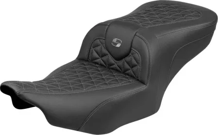 Saddlemen Standard Reach Tri-Gripper RoadSofa Seat With Grey Stitching Without Drivers Backrest For Harley Davidson 2024-2026 Road Glide/Street Glide & 2023-2026 CVO Road Glide/Street Glide Models (823-07-21002)