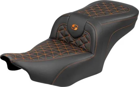 Saddlemen Standard Reach Tri-Gripper RoadSofa Seat With Orange Stitching Without Drivers Backrest For Harley Davidson 2024-2026 Road Glide/Street Glide & 2023-2026 CVO Road Glide/Street Glide Models (823-07-21003)