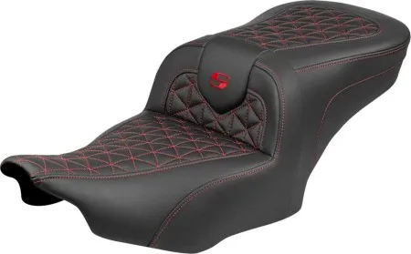 Saddlemen Standard Reach Tri-Gripper RoadSofa Seat With Red Stitching Without Drivers Backrest For Harley Davidson 2024-2026 Road Glide/Street Glide & 2023-2026 CVO Road Glide/Street Glide Models (823-07-21004)