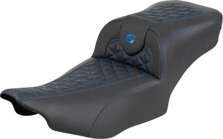 Saddlemen Extended Reach Tri-Gripper RoadSofa Seat With Blue Stitching Without Drivers Backrest For Harley Davidson 2024-2026 Road Glide/Street Glide & 2023-2026 CVO Road Glide/Street Glide Models (823-07-21101)