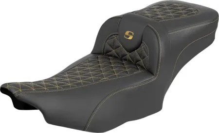 Saddlemen Extended Reach Tri-Gripper RoadSofa Seat With Gold Stitching Without Drivers Backrest For Harley Davidson 2024-2026 Road Glide/Street Glide & 2023-2026 CVO Road Glide/Street Glide Models (823-07-21107)