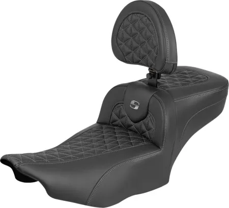 Saddlemen Extended Reach Tri-Gripper RoadSofa Seat With Grey Stitching With Drivers Backrest Harley Davidson 2024-2026 Road Glide/Street Glide & 2023-2026 CVO Road Glide/Street Glide Models (823-07-211B2)