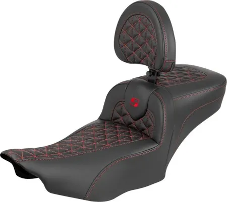 Saddlemen Extended Reach Tri-Gripper RoadSofa Seat With Red Stitching With Drivers Backrest Harley Davidson 2024-2026 Road Glide/Street Glide & 2023-2026 CVO Road Glide/Street Glide Models (823-07-211B4)