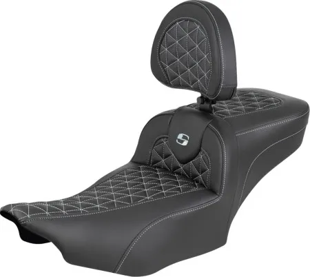 Saddlemen Extended Reach Tri-Gripper RoadSofa Seat With Silver Stitching With Drivers Backrest Harley Davidson 2024-2026 Road Glide/Street Glide & 2023-2026 CVO Road Glide/Street Glide Models (823-07-211B5)