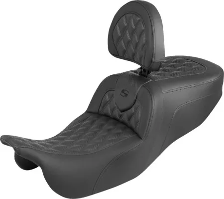 Saddlemen Carbon Fiber Lattice Stitched Seat With Black Stitching With Drivers Backrest For Harley Davidson 2015-2025 Freewheeler & Road Glide 3 Models (815-07-206B0)