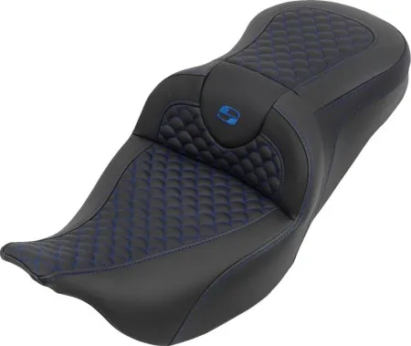 Saddlemen Dragon Stitched Roadsofa Seat With Blue Stitching Without Drivers Backrest For Harley Davidson 2008-2024 FLHR, FLHT, FLHX & FLTR Touring Models (Does Not Fit 2023-2024 CVO Models) (808-07B-20801)