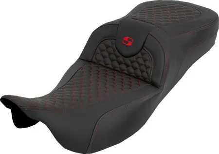 Saddlemen Extended Reach Dragon Stitched Roadsofa Seat With Red Stitching Without Drivers Backrest For Harley Davidson 2008-2024 FLHR, FLHT, FLHX & FLTR Touring Models (Does Not Fit 2023-2024 CVO Models) (808-07B-20904)