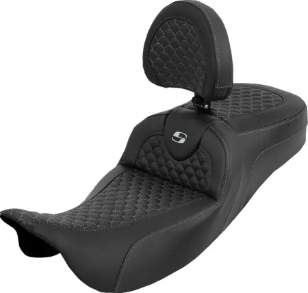 Saddlemen Extended Reach Dragon Scale RoadSofa Seat With Silver Stitching With Drivers Backrest For Harley Davidson 2008-2024 FLHR, FLHT, FLHX & FLTR Touring Models (Does Not Fit 2023-2024 CVO Models) (808-07B-209B5)