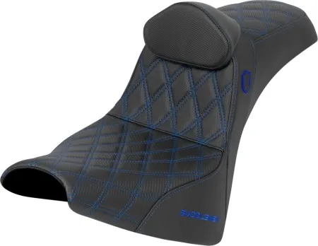 Saddlemen Pro Series SDC Performance Grip Seat With Blue Stitching With Drivers Lumbar Rest For Harley Davidson 2018-2026 Softail Street Bob FXBB/S & Standard FXST Models (SC81830DB1)