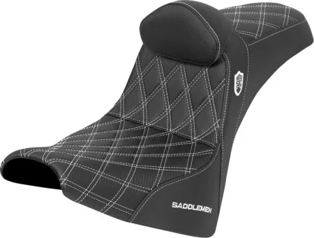 Saddlemen Pro Series SDC Performance Grip Seat With White Stitching With Drivers Lumbar Rest For Harley Davidson 2018-2026 Softail Street Bob FXBB/S & Standard FXST Models (SC81830DB6)