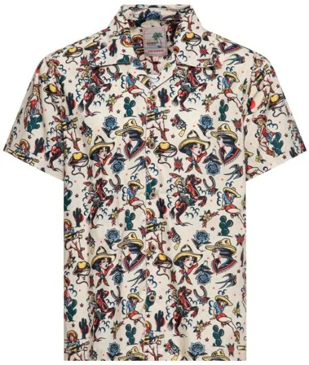 King Kerosin Cow Girl Hawaii Shirt Off White (ARM012127)