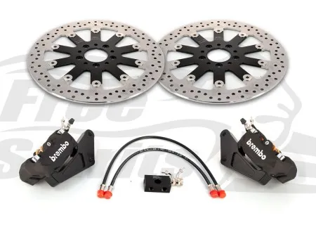 Free Spirits 4 Piston Brembo Caliper Kit In Black For Harley Davidson 2018-2026 Softail With Dual Disc (203926KK)