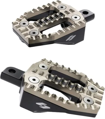Kraus EXO Passenger Foot Peg Set With Thermal Gold Stainless Plate Top / Black Anodised Aluminum Base For Harley Davidson 2018-2026 M8 Softail Models (SF-FC-41SG-B)