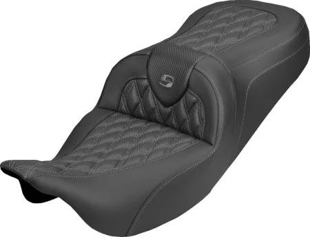 Saddlemen Carbon Fiber Lattice Stitched Roadsofa Seat With Grey Stitching Without Backrest For Harley Davidson 2008-2024 FLHR, FLHT, FLHX & FLTR Touring Models (Does Not Fit 2023-2024 CVO Models) (808-07B-20602)