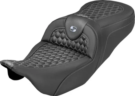 Saddlemen Extended Reach RoadSofa Seat With Silver Stitching For Harley Davidson 2008-2024 FLHR, FLHT, FLHX & FLTR Touring Models (Does Not Fit 2023-2024 CVO Models) (808-07B-19005)