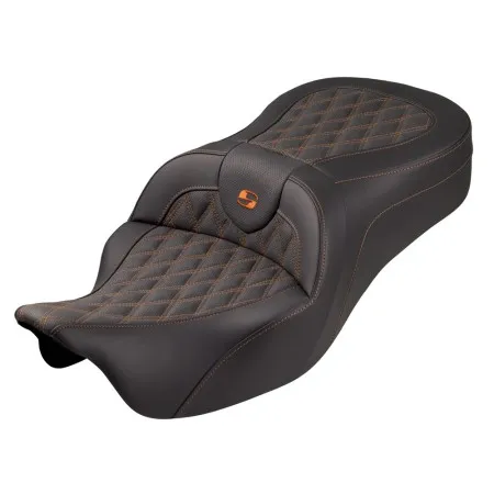 Saddlemen RoadSofa King Lattice Stitched Seat With Orange Stitching For Harley Davidson 2008-2025 FLHR, FLHT, FLHX & FLTR Models (Does Not Fit 2023-2025 CVO Models) (808-07B-182S03)