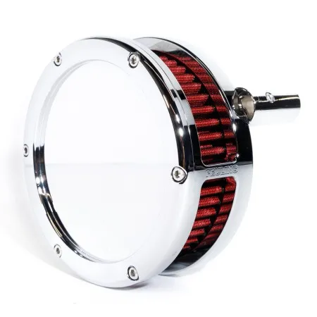 Feuling BA Solid Cover Slim Air Cleaner Kit In Chrome With Red Filter For Harley Davidson 2008-2016 FLT / 2016-2017 FLST & FXDLS (Fly By Wire) Models (5457-S)