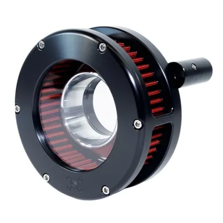 Feuling BA Slim Air Cleaner Kit With Clear Cover In Black Finish With Red Filter For Harley Davidson 1999-2017 Twin Cam Models (Exc. E-Throttle & 99-01 FLT) (5444-S)