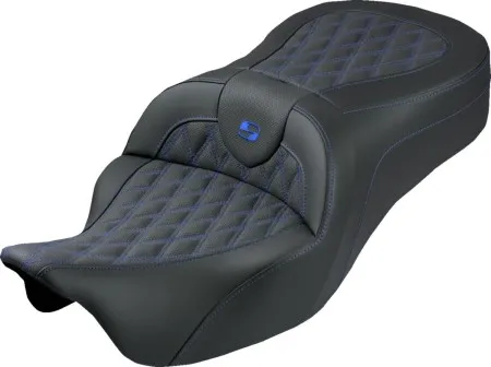 Saddlemen King Lattice Stitched Roadsofa Seat With Blue Stitching For Harley Davidson 2008-2025 FLHR, FLHT, FLHX & FLTR Touring Models (Does Not Fit 2023-2025 CVO Models) (808-07B-182S01)