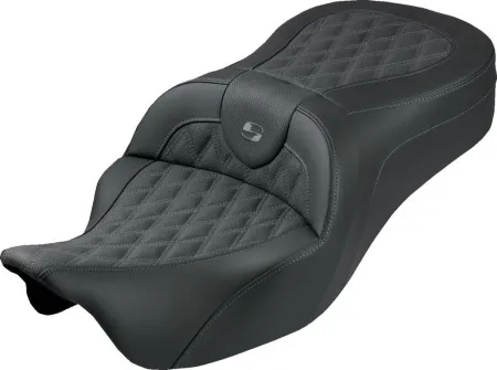Saddlemen King Lattice Stitched Roadsofa Seat With Grey Stitching For Harley Davidson 2008-2025 FLHR, FLHT, FLHX & FLTR Touring Models (Does Not Fit 2023-2025 CVO Models) (808-07B-182S02)