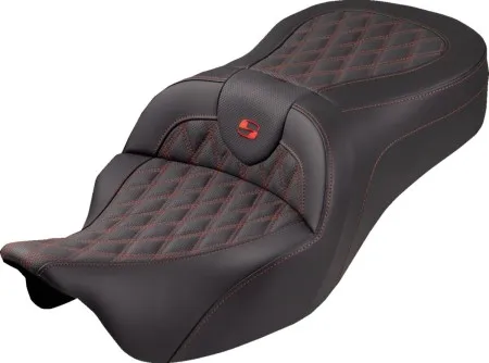 Saddlemen King Lattice Stitched Roadsofa Seat With Red Stitching For Harley Davidson 2008-2025 FLHR, FLHT, FLHX & FLTR Touring Models (Does Not Fit 2023-2025 CVO Models) (808-07B-182S04)
