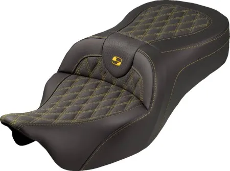 Saddlemen King Lattice Stitched Roadsofa Seat With Gold Stitching For Harley Davidson 2008-2025 FLHR, FLHT, FLHX & FLTR Touring Models (Does Not Fit 2023-2025 CVO Models) (808-07B-182S07)