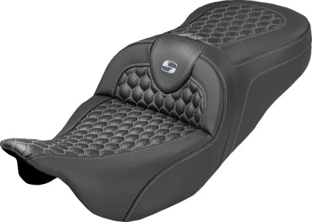 Saddlemen Honeycomb Roadsofa Seat With Silver Stitching For Harley Davidson 2008-2025 FLHR, FLHT, FLHX & FLTR Touring Models (Does Not Fit 2023-2025 CVO Models) (808-07B-18905)