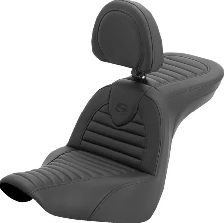Saddlemen Tuck N Roll Roadsofa Seat With Black Stitching With Drivers Backrest For Harley Davidson 2018-2026 Softail Low Rider & Sport Glide Models (818-29-202B0)